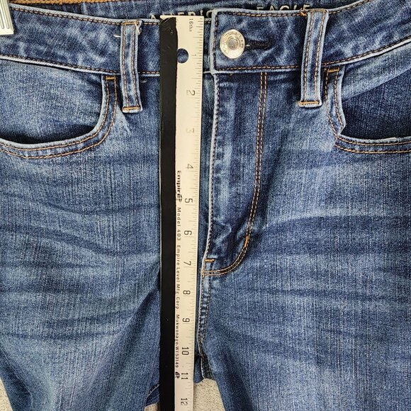 Womens American Eagle Super Hi Rise Blue Denim Jegging 360° Stretch Size 6 Short - Picture 7 of 11
